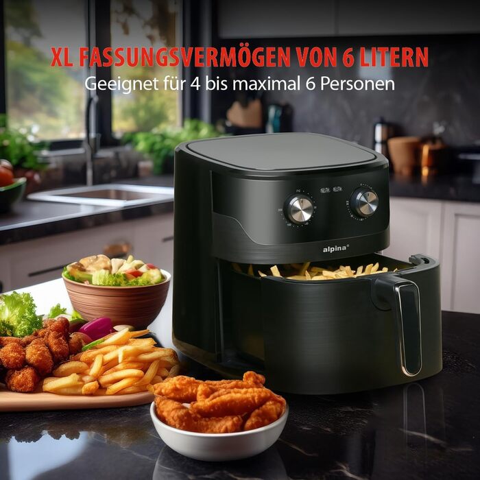 Фритюрниця Alpina Heißluft XXL: Air Fryer на 4-6 осіб, 1800W, 6L, з цифровим дисплеєм та таймером