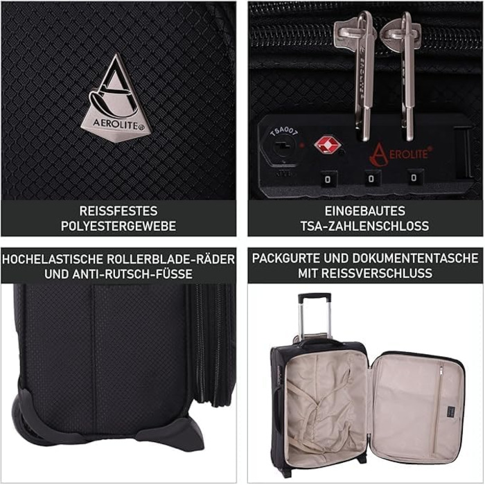 Розширюваний ручний багаж Aerolite 55x40x20/23 см - Сумісний з Lufthansa, Eurowings, Condor, SunExpress, TUI та іншими авіакомпаніями