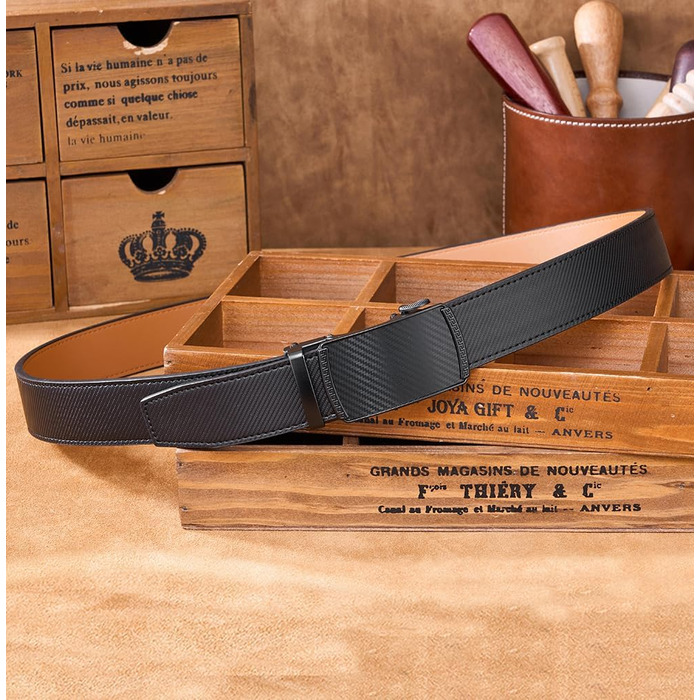 Чоловічий шкіряний ремінь VRLEGEND з автоматичною застібкою (ратинг) без дірок для ділового костюма, регульований розмір, з подарунковою коробкою, чорний