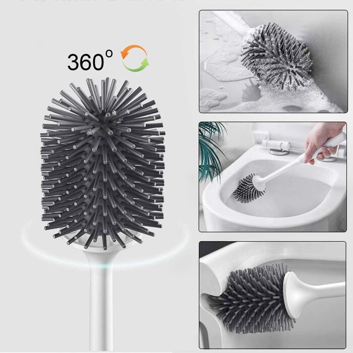 Щітка для унітазу силіконова з тримачем, настінний монтаж, швидковисихаюча, для ванної кімнати – білий (сірий та білий) (чорний та білий)