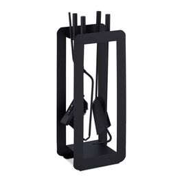 Relaxdays 5-Piece Fireplace Set in Black