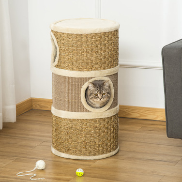 PawHut Драбина для котів, кігтеточка з сизалю та плюшу, 3 рівні, 37,5x37,5x70 см – ідеально підходить для любителів котів