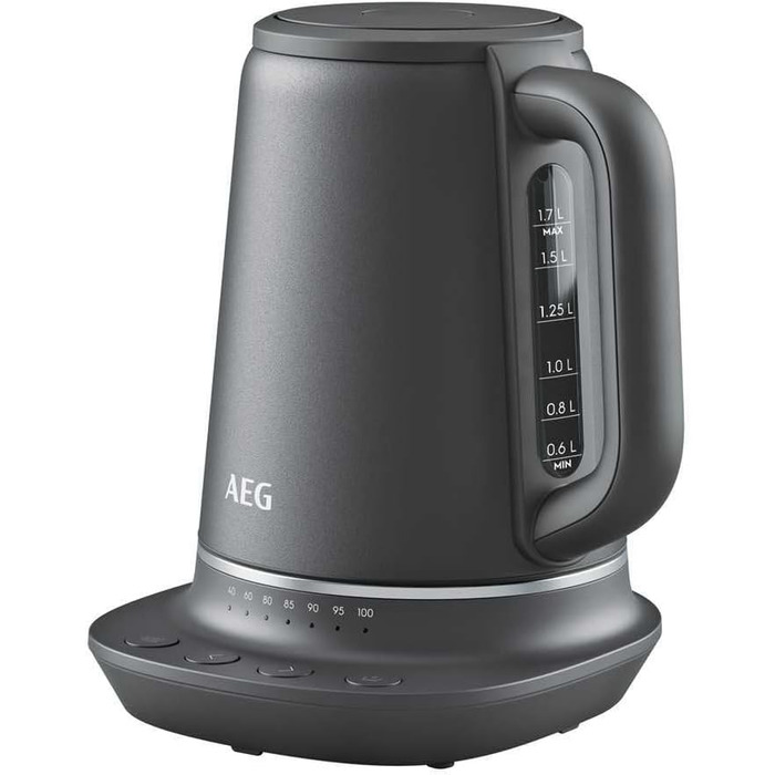 Електричний чайник AEG K7-1-6BP з 7 рівнями температури, функцією підігріву та захистом від перегріву, 1.7 л, сірий