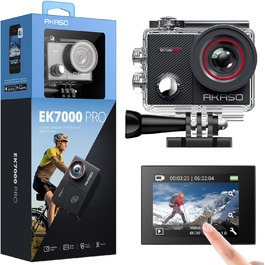 Екшн-камера AKASO EK7000 Pro 4K Ultra HD, 20 МП, Wi-Fi, водонепроникна, сенсорний екран, ширококутна, EIS, комплект 25 аксесуарів, пульт ДУ