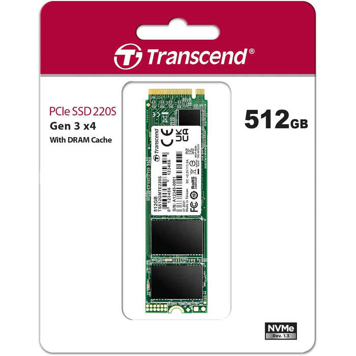 SSD Transcend MTS220S 512GB NVMe PCIe Gen3 x4 M.2 2280 з DRAM Cache - для ігор та роботи