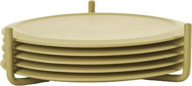Zone Denmark Singles Silicone Coasters, Coasters for Glasses, Cups, Cocktail Glasses, Diameter 10 cm, Height 3.1 cm, 6 Pieces, including Holder, (3.1 cm - dia. 10 cm, Leek Green)