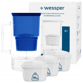 Скляний фільтр-кувшин Wessper D2 BOROSILICATE 3л, синій + 4 фільтри