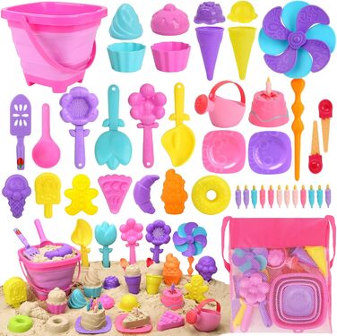 Joyreal 46-Piece Sand Toy Ice Cream Set for Girls and Boys - Sandbox Toys, Beach Toys, Kids with 4 Sand Shovels, Bucket, Sand Molds, Mesh Bag for Kids