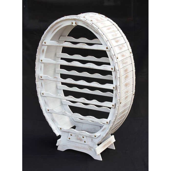DanDiBo Wine Rack White Wine Barrel from Wood for 24 Bottles Vintage Shabby Chic Country House Bar Bottle Stand Standing Wine Rack Barrel