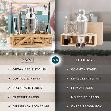 Набір бармена для приготування коктейлів, 12 предметів: шейкер, аксесуари, дерев'яний підставка, рецепти, подарунковий набір для дому, 24oz Cobbler Shaker