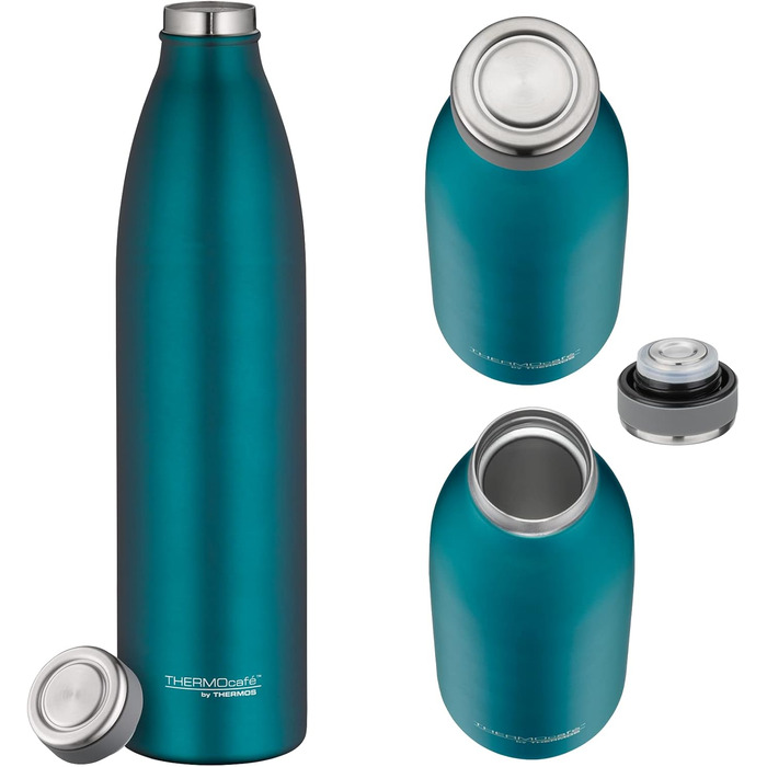 Термокава THERMOcafé TC Bottle (1,0 л) – термоізольована фляга з нержавіючої сталі, для школи, подорожей та офісу, колір: бірюзовий