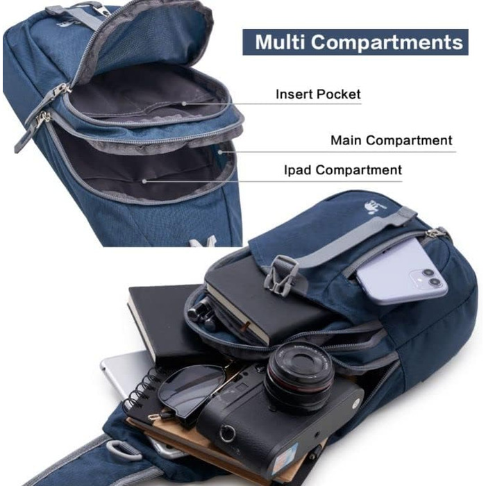Чоловіча нагрудна сумка Olwas – спортивна, для фото, на плече, для подорожей (синій/сірий)