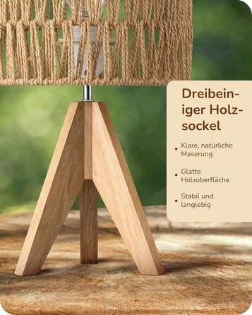 LED настільна лампа EDISHINE з абажуром з ручної роботи, дерев'яною ніжкою, тепле світло 2700K, бохо-стиль, для спальні, вітальні, готелю, з лампочкою E27 4W