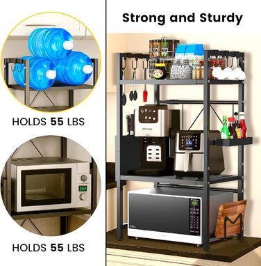 Висувна підставка для мікрохвильової печі на 3 яруси – 2 полиці, органайзер для кухонного столу – стійка для аірфрая, тостера та кавоварки