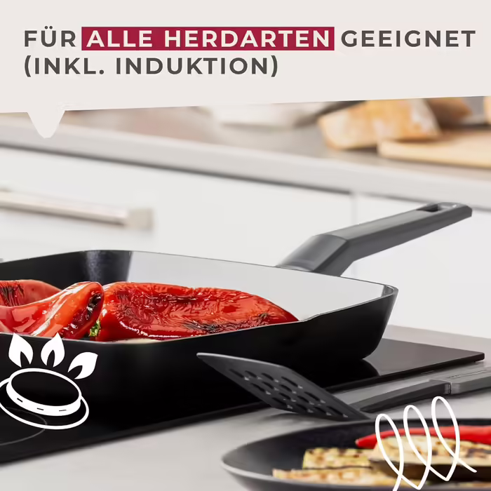 Fackelmann Grill Pan 28cm Statement – Ceramic Coated Pan - Recycled Aluminium with Non-Stick Coating – Suitable for all hob types including induction, PFAS-free 28 cm Grill Pan