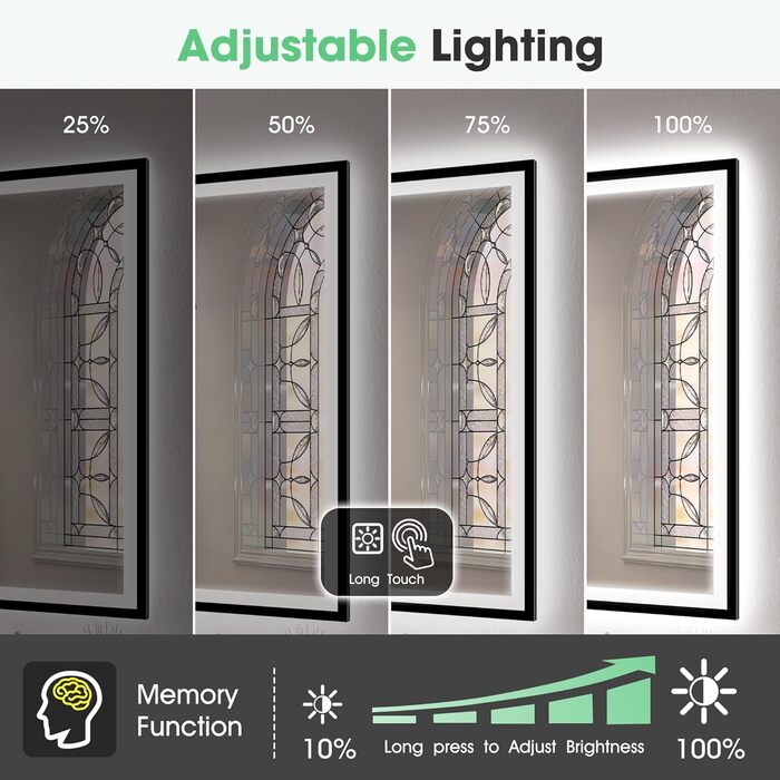 Дзеркало для ванної кімнати S'bagno з підсвічуванням 100x70 см, 5x збільшення, LED, рамка з алюмінію, протитуманне покриття, 3 кольори, диммування, функція пам'яті, HD скло, IP44, Bluetooth (чорна рамка)