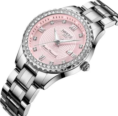 Годинник NIBOSI для жінок: аналоговий кварцовий годинник із рожевим золотом та діамантовим циферблатом, водостійкий, стильний аксесуар для дівчат