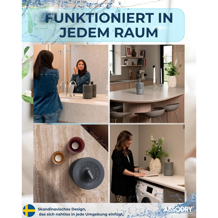 Безструмний осушувач повітря AbsoDry до 25 м² - з поповнюваним пакетом - з переробленого пластику - для вітальні, ванної кімнати, підвалу - осушувач для квартири - сірий