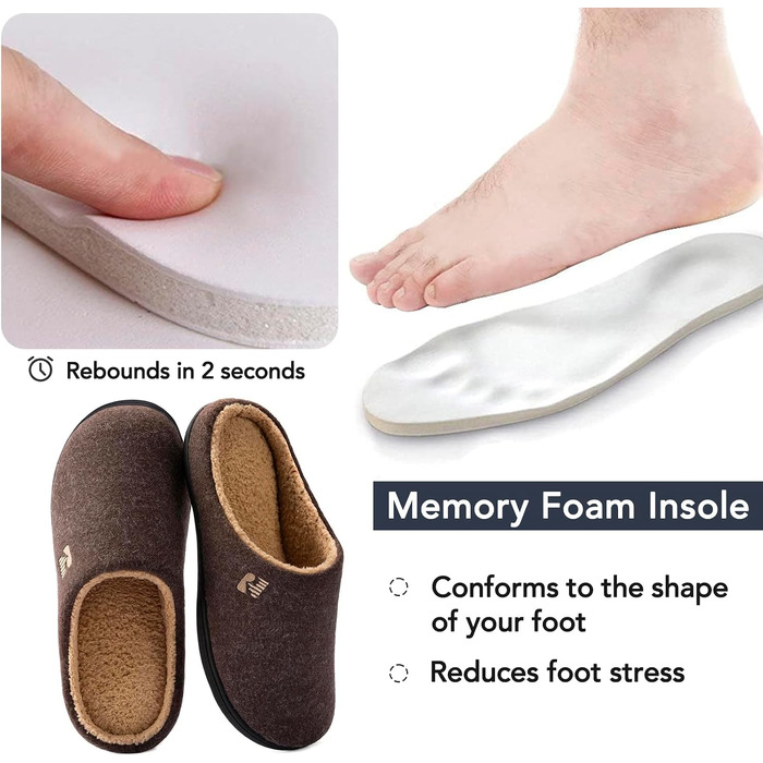 Чоловічі домашні капці RockDove з підкладкою з шерпи та ефектом пам'яті Memory Foam, колір кава, розмір 43.5 EU