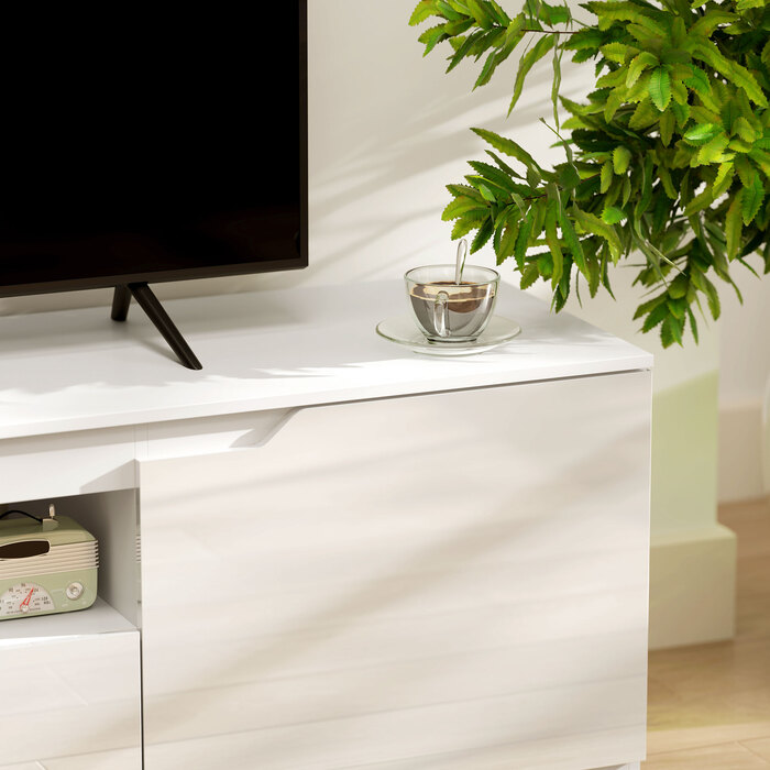 HOMCOM TV Stand with High-Gloss Finish, Holds TVs up to 65'', 3 Shelves, 1 Drawer, 160 x 38 x 43 cm, White