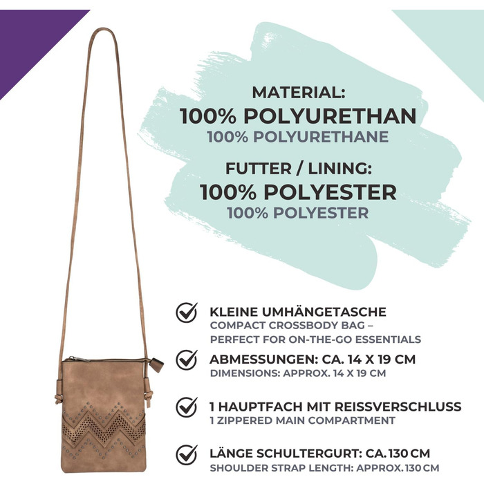 Сумка жіноча styleBREAKER міні через плече з вирізами зигзаг та заклепками, оливкова 02012211