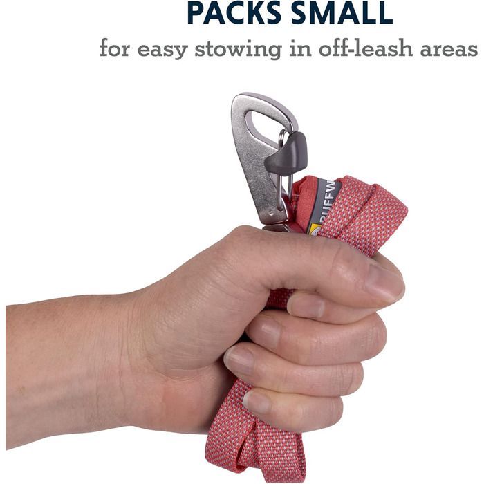 RUFFWEAR Dog Lead Hi & Light, Strong Lead with integrated storage pouch and secure Crux-Clip closure, compactly foldable to pocket size, (Salmon Pink)