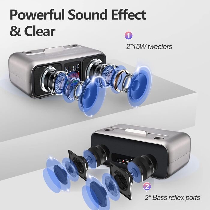 Караоке Машина з 2 Бездротовими Мікрофонами, Bluetooth Колонка з Сенсорним Екраном, LED-підсвічуванням та Підставкою для Телефону, Караоке Колонка для Дітей з USB/TF/AUX (Срібна)