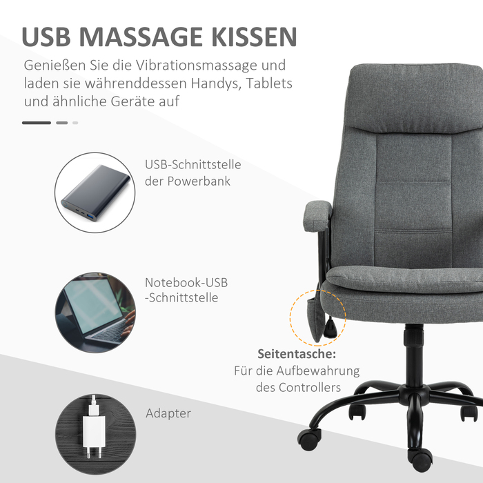 Vinsetto Massage Office Chair, Ergonomic Desk Chair, Adjustable Gaming Chair, Grey | Aosom