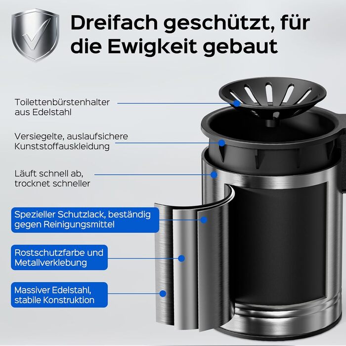 Набір для туалету Hamitor: щітка для унітазу з силікону та нержавіючої сталі, настінний монтаж без свердління, швидковисихаючий тримач, сріблястий