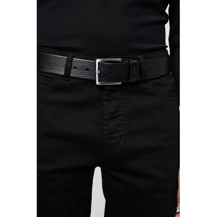 Чоловічий шкіряний ремінь HUGO Gionios з рельєфним оздобленням та металевими деталями, чорний