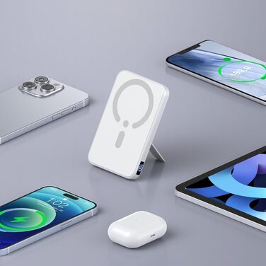 Power Bank 12000mAh з MagSafe, висувним підсвічуванням та USB-A виходом 22.5W PD, LED-дисплей, Type-C, білий