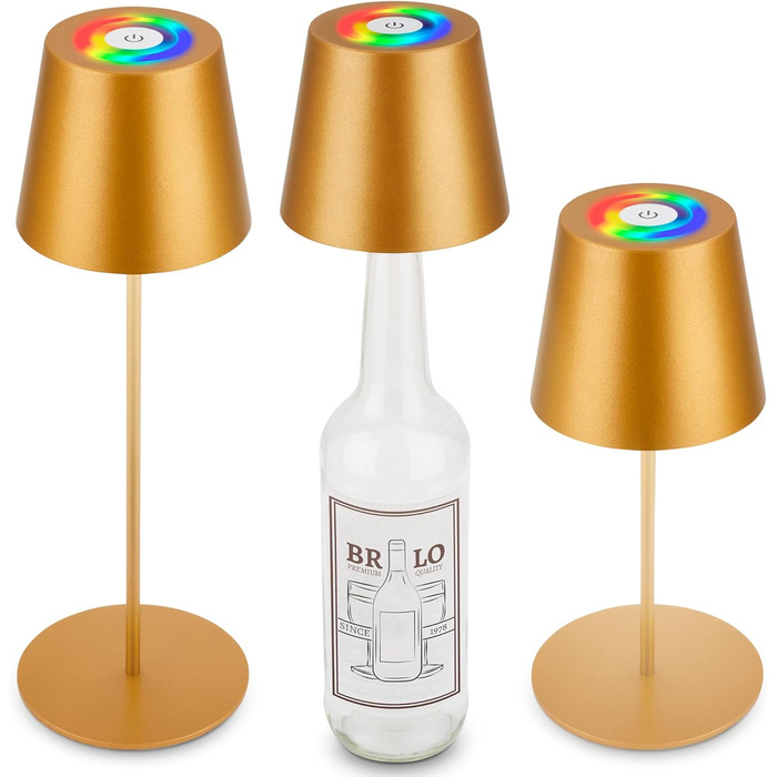 LED настільна лампа BRILONER бездротова з сенсором, диммуванням, регулюванням висоти, для дому та кемпінгу, 36x10,5 см, тепле світло (RGB, тепле біле світло, насадка для пляшок, золотий)