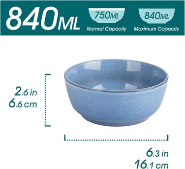 Набір мисок для мюслі vancasso ANYA на 6 осіб, блакитні, 16.1 см, з кераміки, 840 мл, стійкі до подряпин, для мікрохвильової печі та посудомийної машини