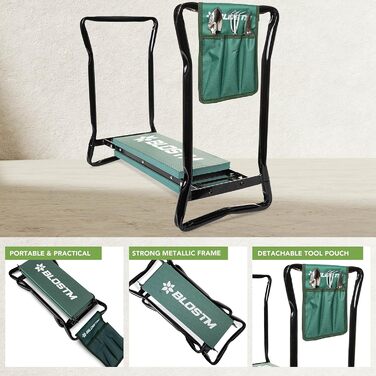 BLOSTM 2-in-1 Garden Kneeler and Seat – foldable, portable garden kneepads & garden stool with handles, thick soft foam cushion, high load capacity (up to 150 kg)