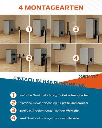 Підставка для колонок Xantron® 2X, регульована висота до 103 см, з антиковзким покриттям та прихованою прокладкою кабелю, з кріпленням, PREMIUM-USF-2