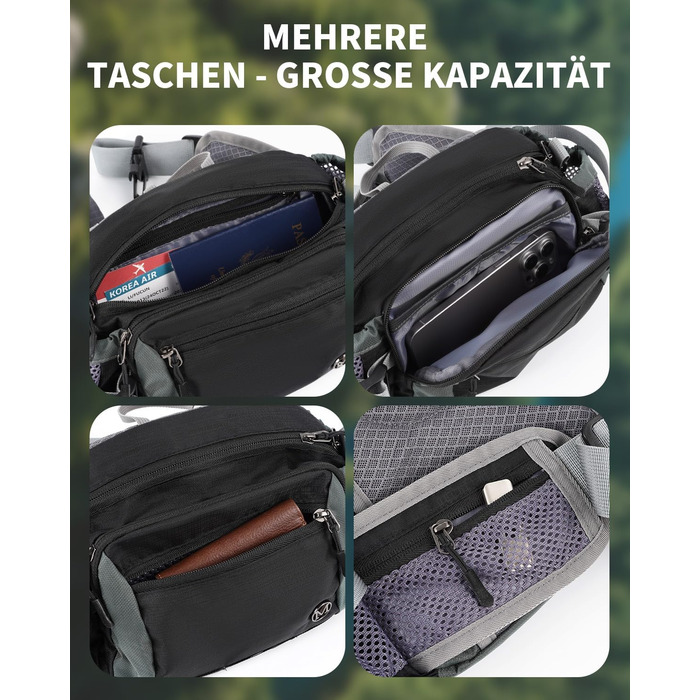 Тактична поясна сумка 6L для туризму, прогулянок з собакою, бігу, велоспорту, риболовлі та подорожей, чорна