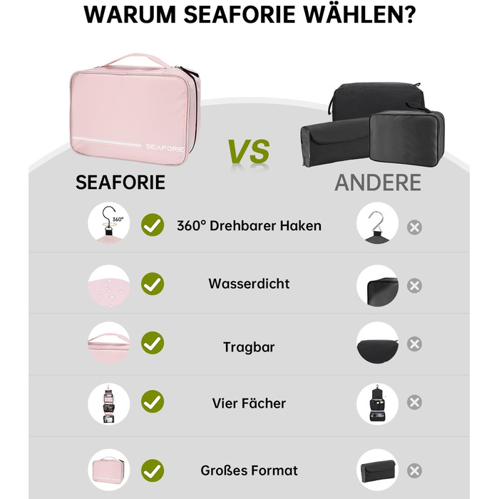 Сумка для туалетних аксесуарів на гачок, велика дорожня сумка-органайзер для жінок та чоловіків, 4-в-1 водонепроникна, для подорожей/кемпінгу, армійний зелений (рожевий)