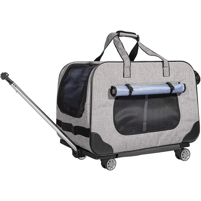 Переносний переноска для тварин з телескопічною ручкою, сіра. Ідеально для собак та котів, з колесами.