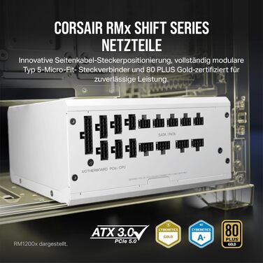 Блок живлення Corsair RM1000x Shift 1000W, ATX 3.1 & PCIe 5.1, 80 Plus Gold, повністю модульний, бічні роз'єми, білий