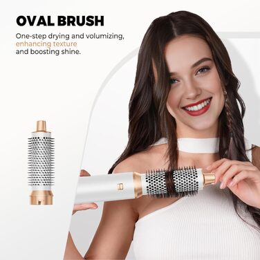 OKWRAP Hairstyler 5 в 1: Набір для укладки волосся, фен з іонами, автоматична плойка, термощітка, випрямляч. Ідеально для випрямлення, сушіння, створення об'єму та локонів. Білий, золотий.