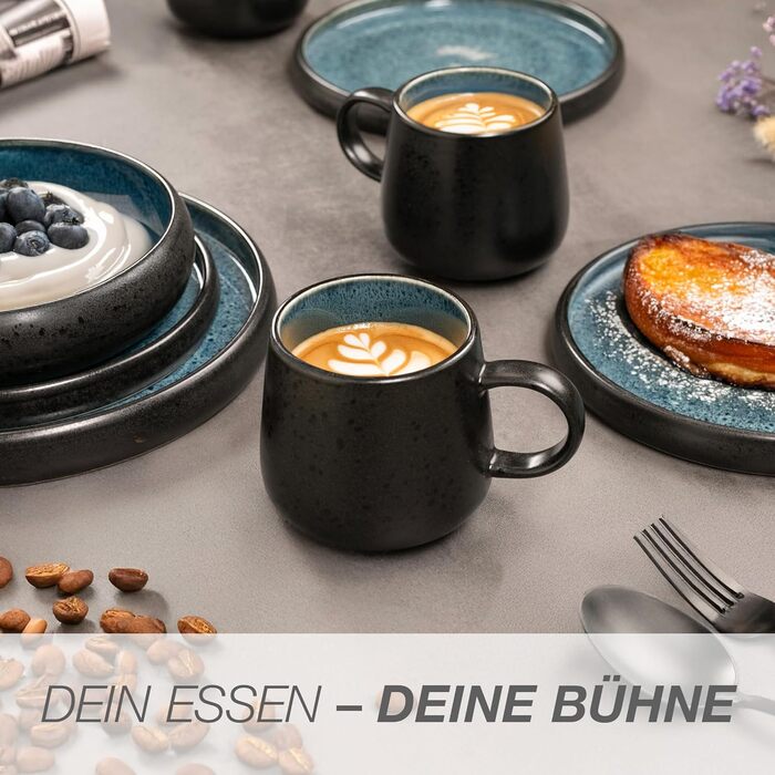 Набір чашок Moritz & Moritz SOLID 6 шт. Чорний/Синій - 400 мл, з кераміки, для кави, чаю, мікрохвильової печі, посудомийної машини