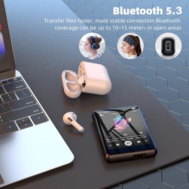MP3-плеєр 64GB Bluetooth 5.3 з сенсорним екраном 2.4' та динаміком, запис голосу, FM-радіо, Line-in, для дітей, чорний