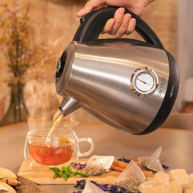 Cecotec 1.7L Retro Stainless Steel Electric Kettle with Thermosense - Fast Boiling, 360° Base, Analog Thermometer, Anti-Scale Filter, BPA-Free