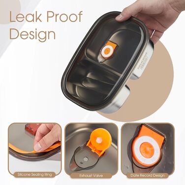 Набір ланч-боксів Kabbas Premium (2 шт.), 1.2L+1.7L, нержавіюча сталь 304, з відділеннями, не протікають, для дорослих та підлітків, легкі, ідеальні для школи, офісу, відпочинку на природі