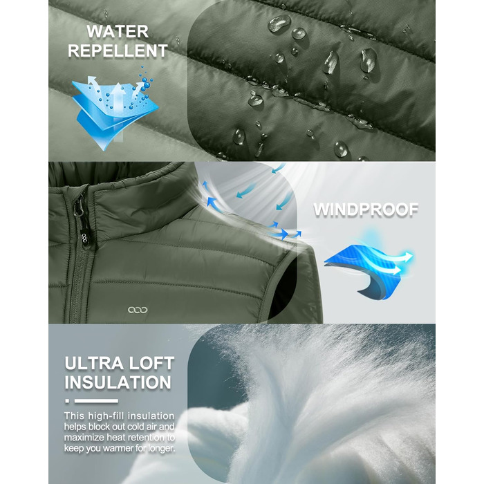 Стьобана жилетка чоловіча туристична 3XL, армійсько-зелена. З капюшоном, 5 кишень, для бігу, гольфу, походів, їзди на коні.