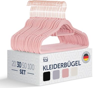 Набір вешалок для одягу Blumtal 20 шт. - вешалки з оксамиту, 360° обертання, міцні, економія місця, антиковзаючі, з оксамитовим покриттям, рожевого кольору