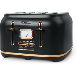 Тостер Muse MS-131 BC: 4-х секційний, чорний, ретро дизайн, 6 рівнів підсмажування, з підсвічуванням та крихкозбірником