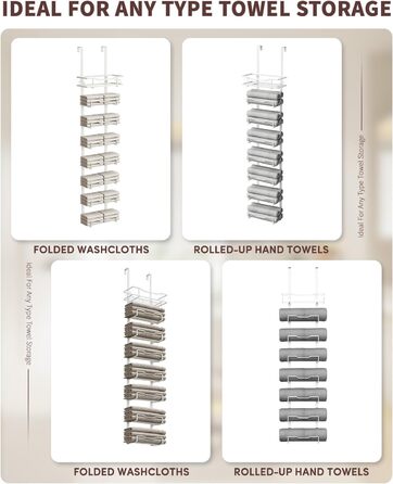Настінний тримач для рушників на двері, 6 секцій, без свердління, для маленьких ванних кімнат, білий (8 тварин)