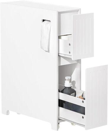 SoBuy BZR111-W Niche Shelf 20cm with Wheels Kitchen Shelf Niche Cart Roll Cart Niche Cabinet Narrow Shelf Toilet Paper Storage Bathroom Furniture White WxHxD approx. 20x75x60cm