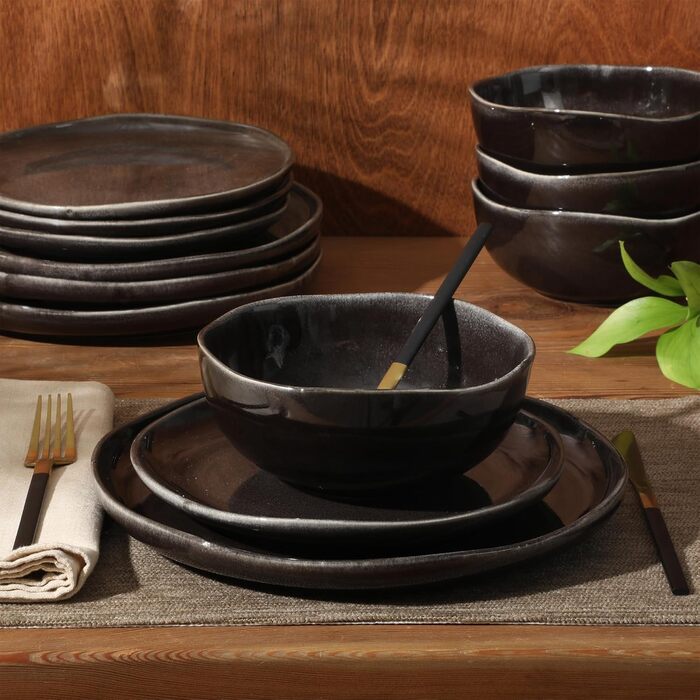 Набір посуду Gibson Soho Lounge Square (12 предметів, чорний, для 4 осіб), кераміка